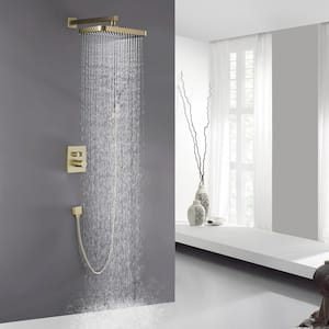 3-Spray Dual Wall Mount Shower Head and Handheld Shower Head 1.8 GPM in Brushed Gold