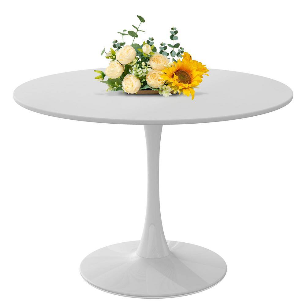 White Wood 42.1 in. Pedestal Dining Table Seats 6 Round Tulip Table Mid-Century End Table Leisure Table Coffee Office