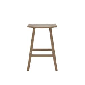 Franklin Weathered Wood 29 in. Poly HDPE Fade Resistant Outdoor Patio Saddle Seat Pub Height Bar Stool