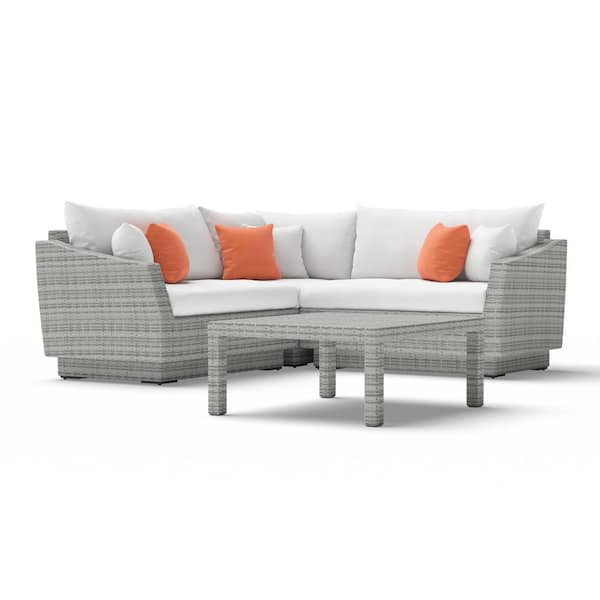 RST BRANDS Cannes 4-Piece Wicker Outdoor Sectional Set with Sunbrella Cast Coral Cushions