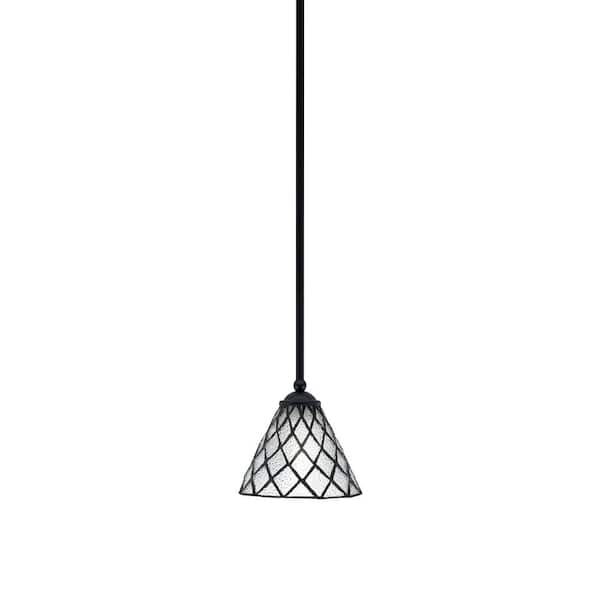 Unbranded Clevelend 100-Watt 1-Light Black Pendant Mini Pendant Light with Diamond Ice Art Glass Shade Light Bulb Not Included
