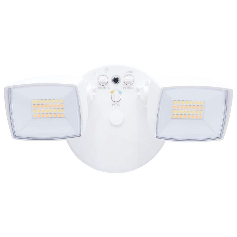 White Dual Head LED Security Flood Light with Adjustable Brightness