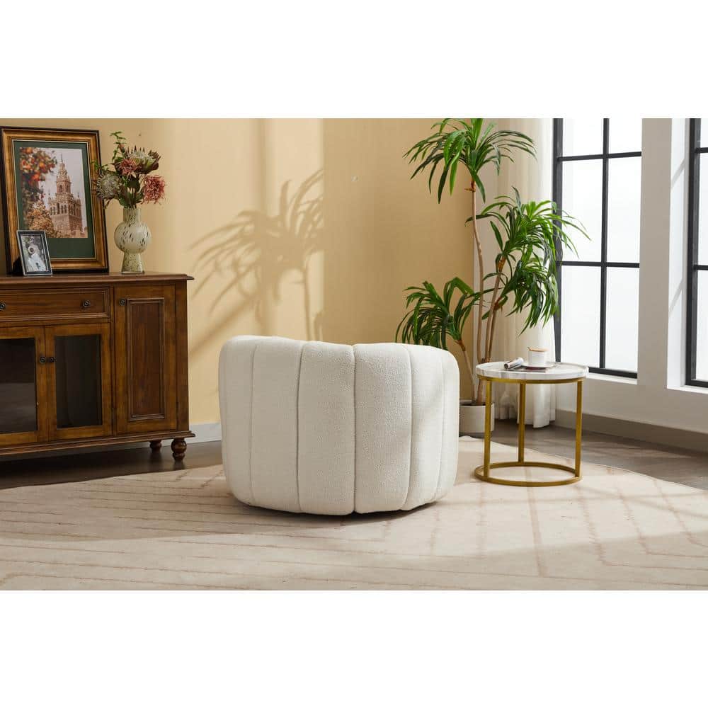White Velvet Swivel Barrel Accent Chair with Wood Frame
