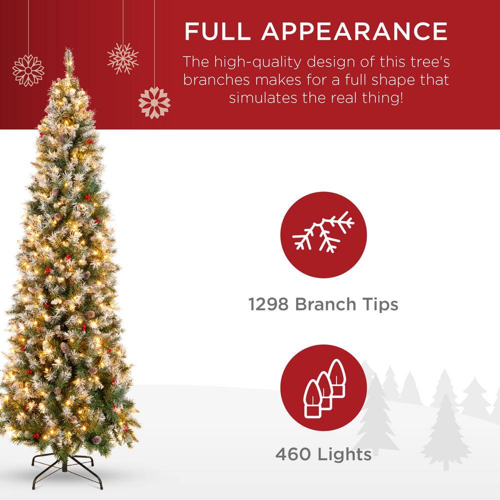 9ft Pre-Lit Frosted Pencil Christmas Tree with Pine Cones and Lights