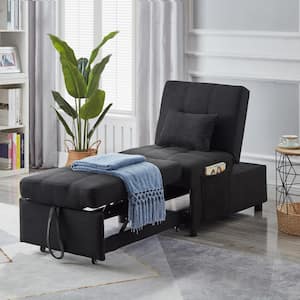 Tines 70 in. Modern Polyester Upholstery Convertible Twin Size Sofa Bed Chair, Wood And Metal Frame, Black