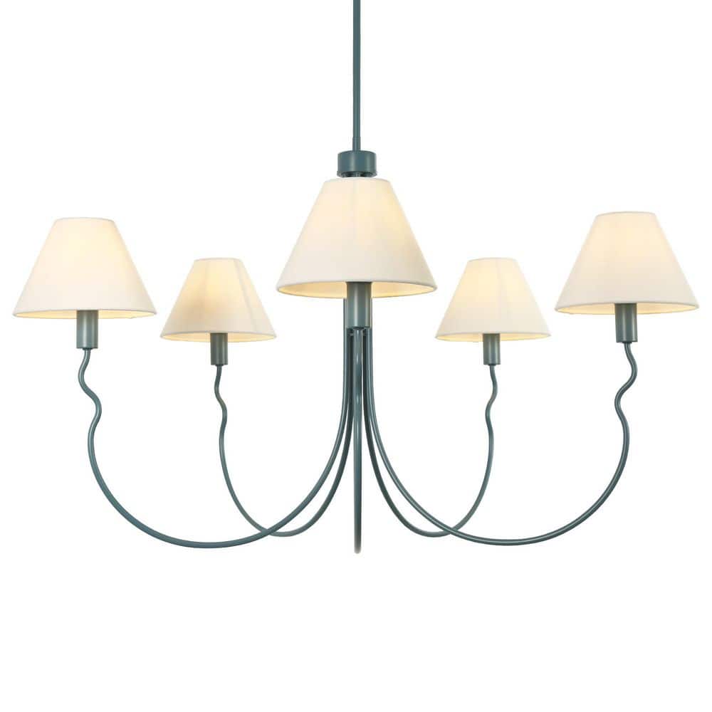 Coastal 38.6 in. 5-Light Grey Blue Candlestick Chandelier with Cone Fabric Shades for Living Room, with No Bulb Included price history on PriceWatchPro