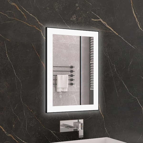 KariMo 20 in. W x 28 in. H Rectangular Black Framed Wall Bathroom Vanity Mirror with Backlit Front Light, Dimmable