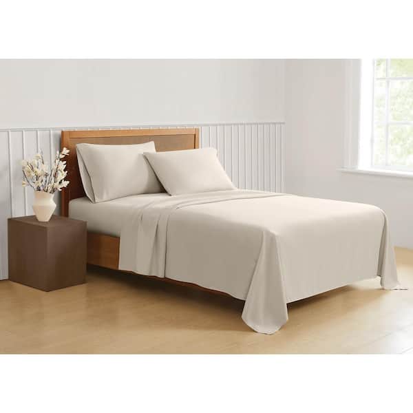 Truly Soft Green Solid Recycled Polyester Beige King 4 Piece Sheet Set