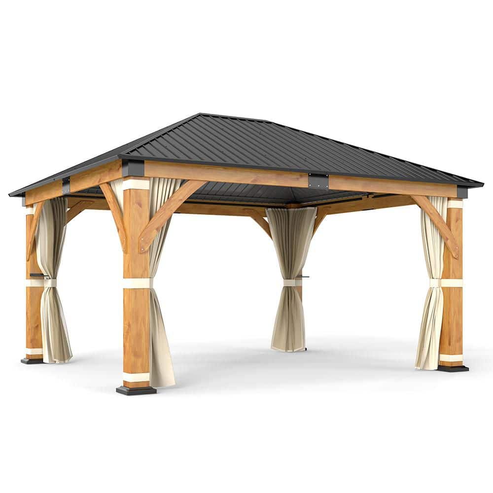11 ft. x 13 ft. Hardtop Spruce Gazebo with Galvanized Steel Roof and Curtains for Garden, Poolside, Backyard price history on PriceWatchPro