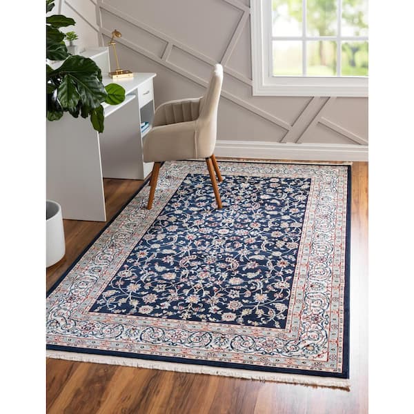 Narenj Collection Area Rug - Leeds (7 ft. 10 in. x 10 ft. Rectangle Navy Blue/Beige)