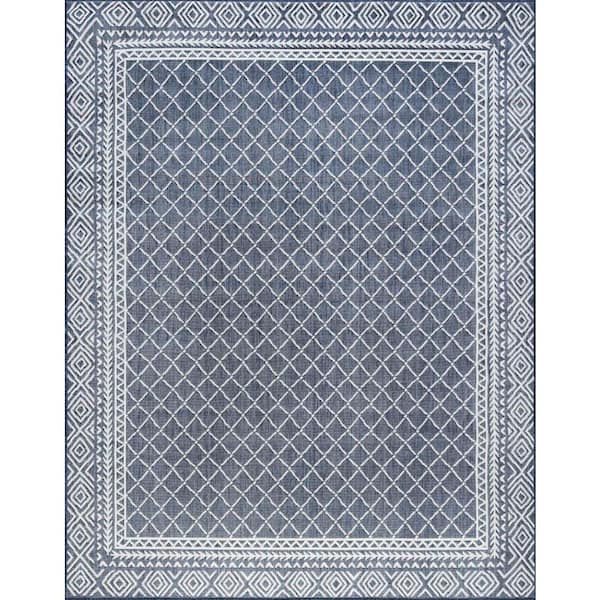 Tayse Rugs Eco Diamond Navy 4 ft. x 6 ft. Indoor/Outdoor Area Rug