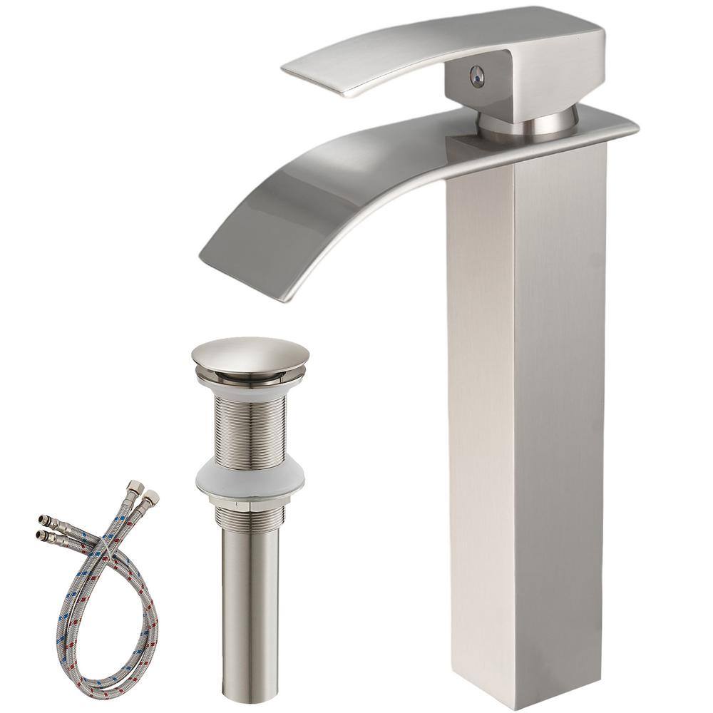 Waterfall Single Hole Single Handle Low-Arc Bathroom Faucet with Pop-Up Dra
