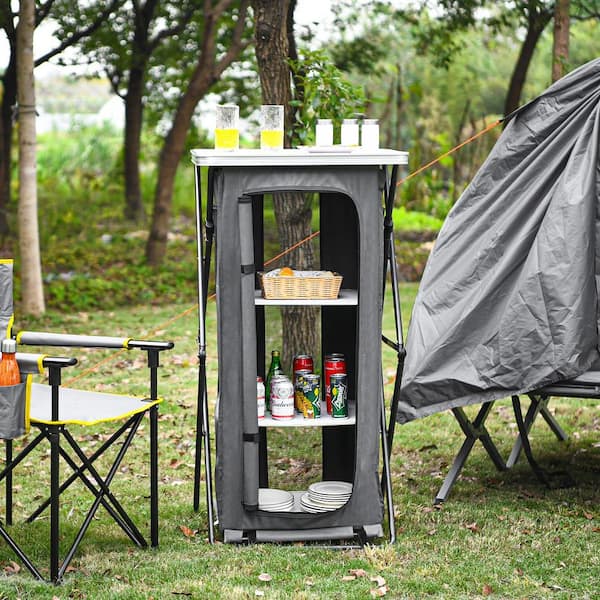 HONEY JOY Grey Portable Outdoor Camping Storage Cabinet Folding