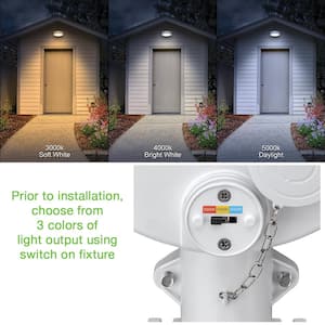 11 in. White Outdoor Integrated LED Security Entrance Light Dusk to Dawn Color Changing Light Output 3500 Lumens