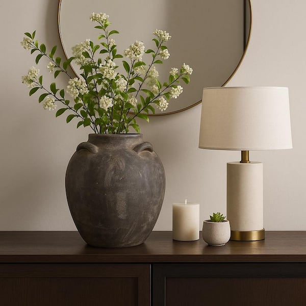 14.5 in. Brown Terracotta Round Multi-Handle Decorative Vase