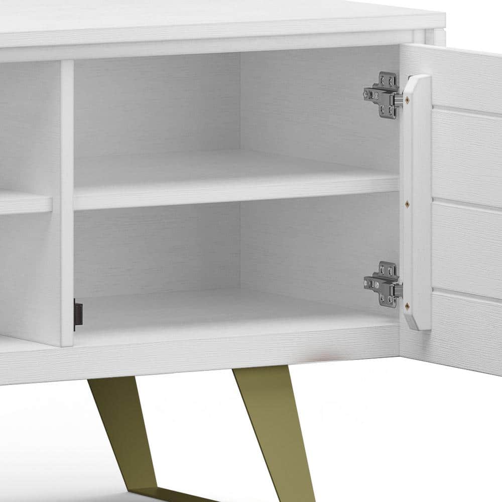 White Acacia Wood Industrial TV Media Stand with Cabinet