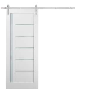18 in. x 80 in. Lite Frosted Glass White Finished Pine MDF Sliding Barn Door with Hardware Kit