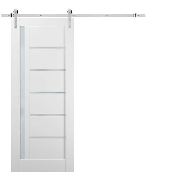 Sartodoors 24 in. x 96 in. Lite Frosted Glass White Finished Pine MDF Sliding Barn Door with Hardware Kit