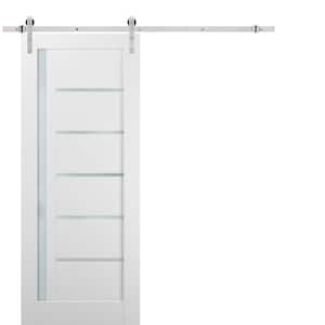 42 in. x 96 in. Lite Frosted Glass White Finished Pine MDF Sliding Barn Door with Hardware Kit