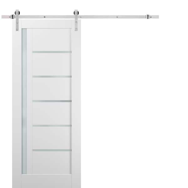 Sartodoors 30 in. x 80 in. 1-Panel 1/4 Lite Frosted Glass White Finished Solid Pine MDF Sliding Barn Door with Hardware Kit
