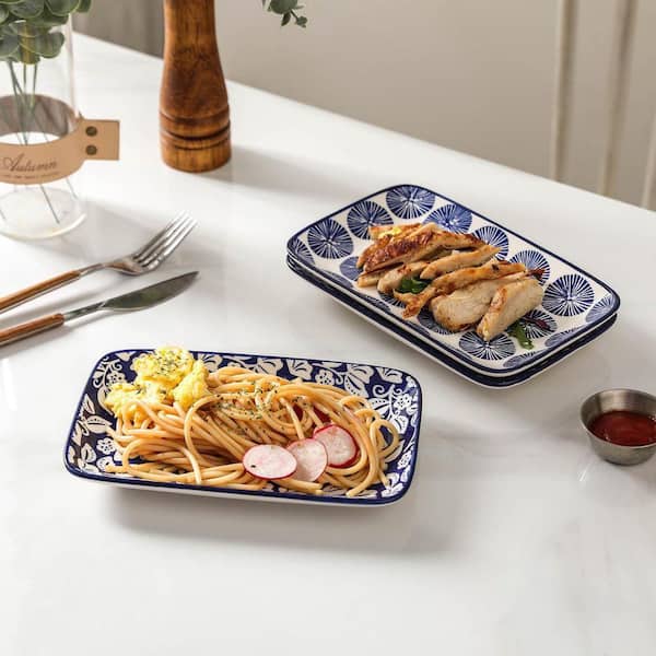 ビンテージ　プレート 9.4 in. Vintage Blue Ceramic Rectangular Decorative Platter (Set