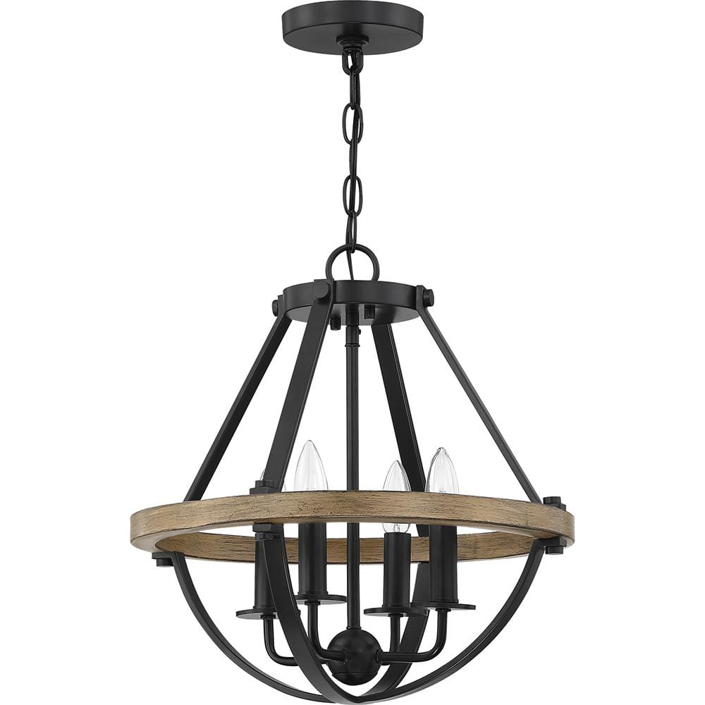 Earth Black and Wood 4-Light Teardrop Pendant Chandelier
