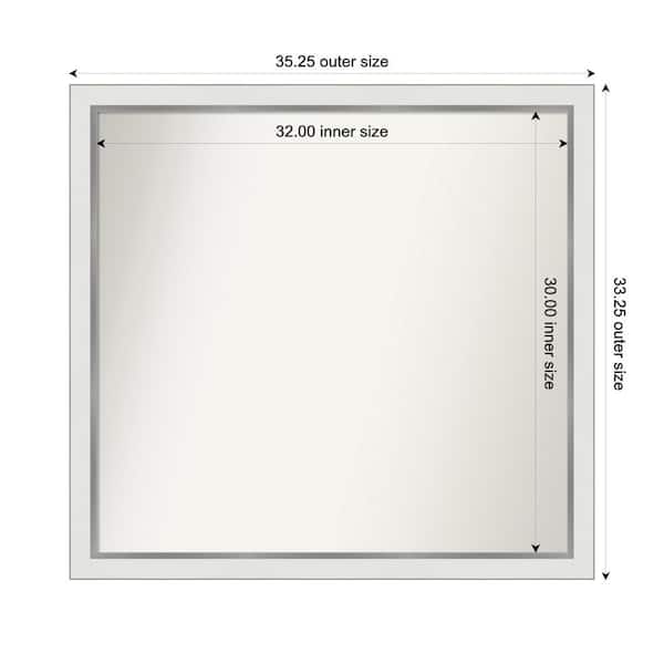 Amanti Art Medium Rectangle Satin White Silver Casual Mirror (33 in. H x 35 in. W)
