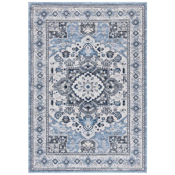 Charleston Blue/Gray 9 ft. x 12 ft. Border Floral Area Rug
