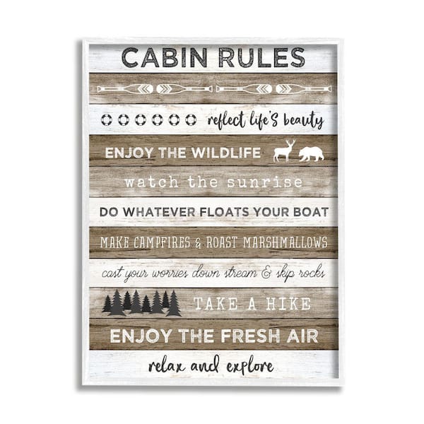 Stupell Industries "Cabin Rule Motivational Rustic Pattern" by Natalie Carpentieri Framed Print Typography Texturized Art 11 in. x 14 in.