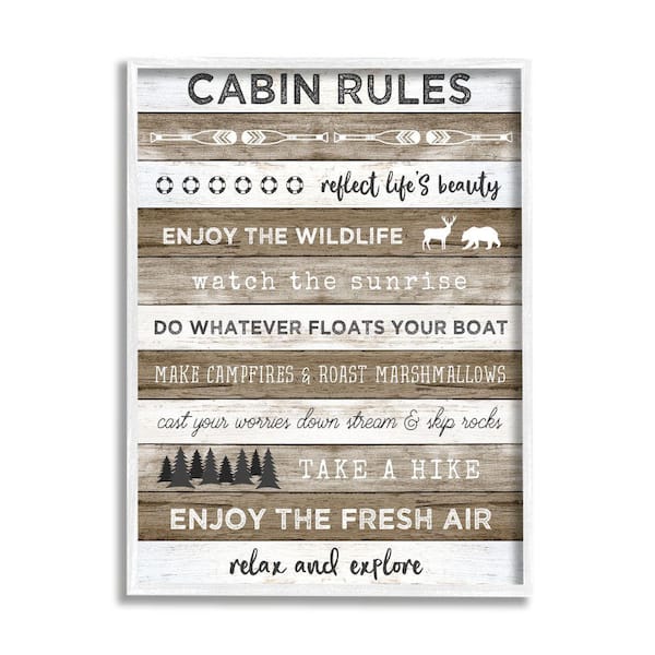 Stupell Industries "Cabin Rule Motivational Rustic Pattern" by Natalie Carpentieri Framed Print Typography Texturized Art 16 in. x 20 in.