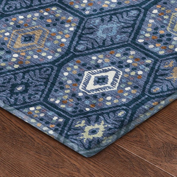 Mayfield Premium Machine Washable Abstract AMF2471 Navy 10 ft. x 14 ft. Area Rug
