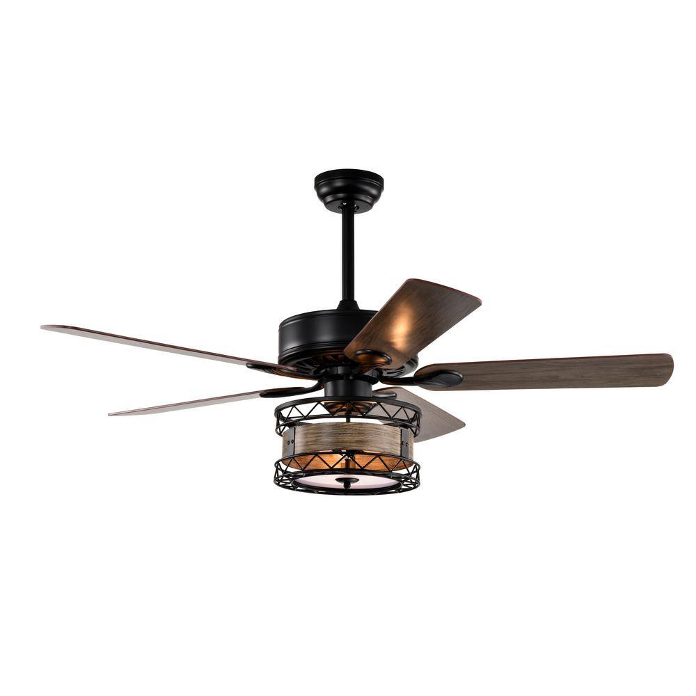 52 in. Indoor Black Ceiling Fan Lights with 2-Color Fan Blade, AC Motor, Re