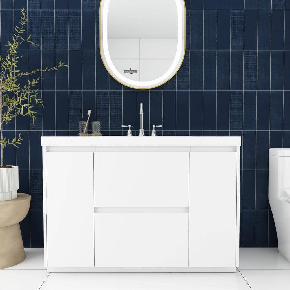 48 in. W x 20 in. D x 34 in. H Single Sink Freestanding Bath Vanity in White with White Resin Top price history on PriceWatchPro