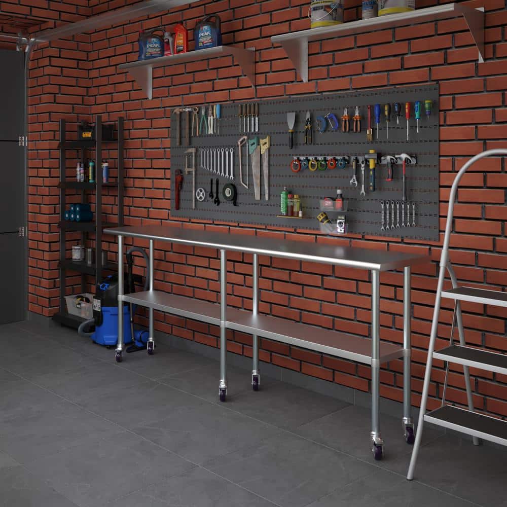 96" Stainless Steel Work Table with Undershelf and Casters