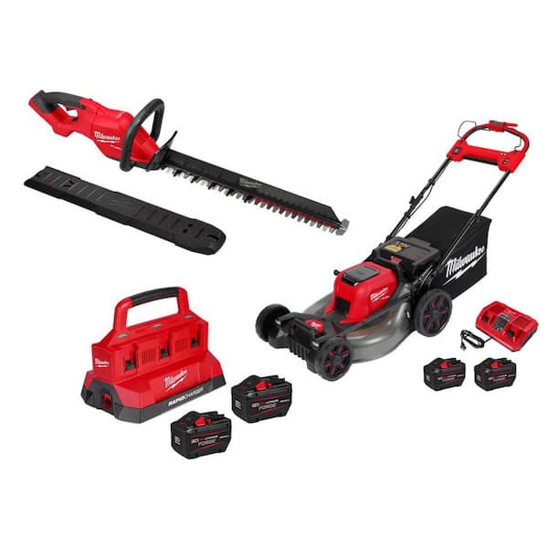 M18 FUEL 18V 24 in. Brushless Cordless Battery Powered Hedge Trimmer w/ Mower Kit, (2) 12.0 AH FORGE Battery, Charger