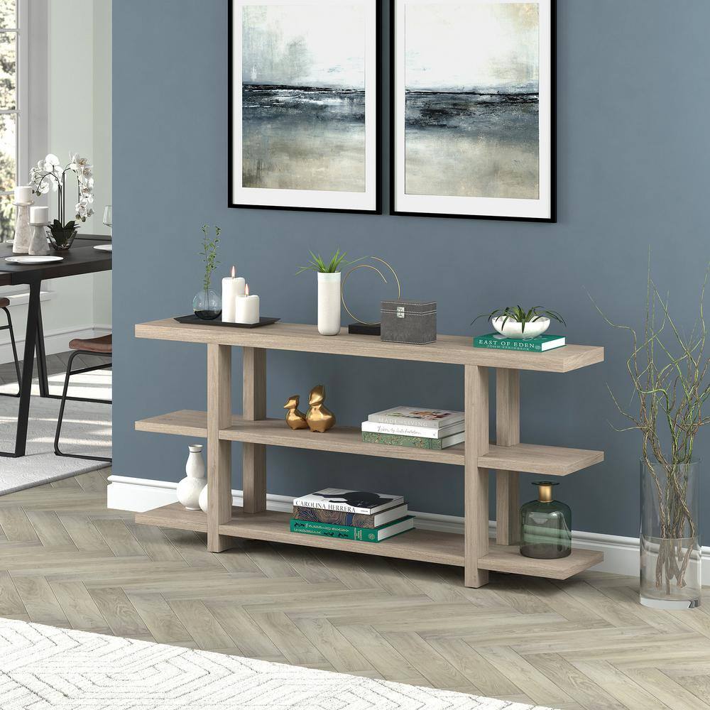 Acosta 64" Antiqued Gray Oak Console Table with Storage