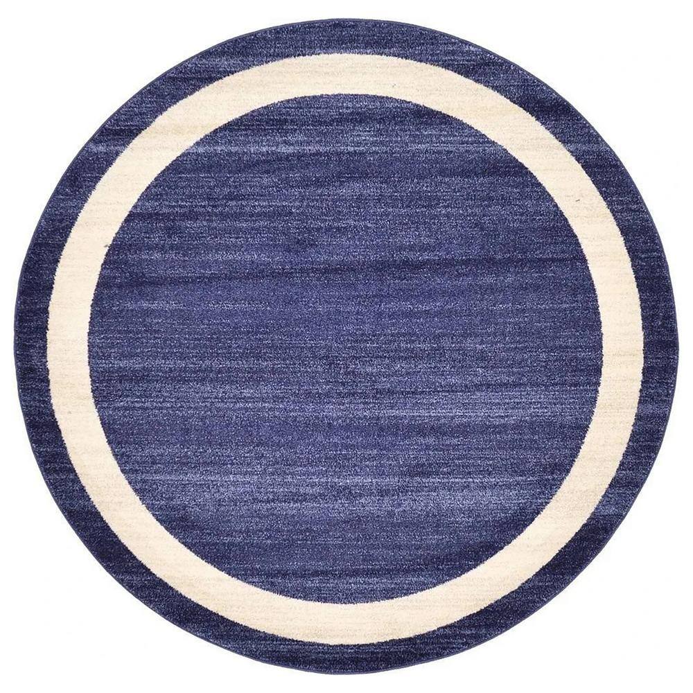 Blue Polypropylene 6 ft. x 6 ft. Solid Color Indoor Round Area Rug