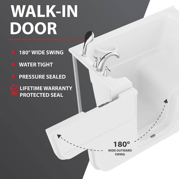 Wheelchair Accessible 53 in. Walk-In Whirlpool Bathtub in White with 1.28 GPF Single Flush Toilet