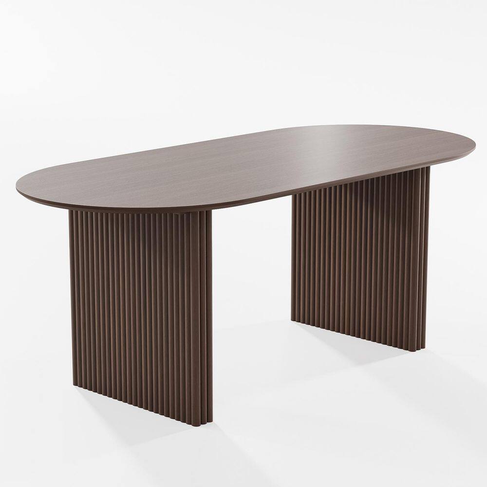 7 Piece Modern Oval Walnut Wood Top 67 in. Double Pedestal Base Dining Table Set Seats 6 price history on PriceWatchPro