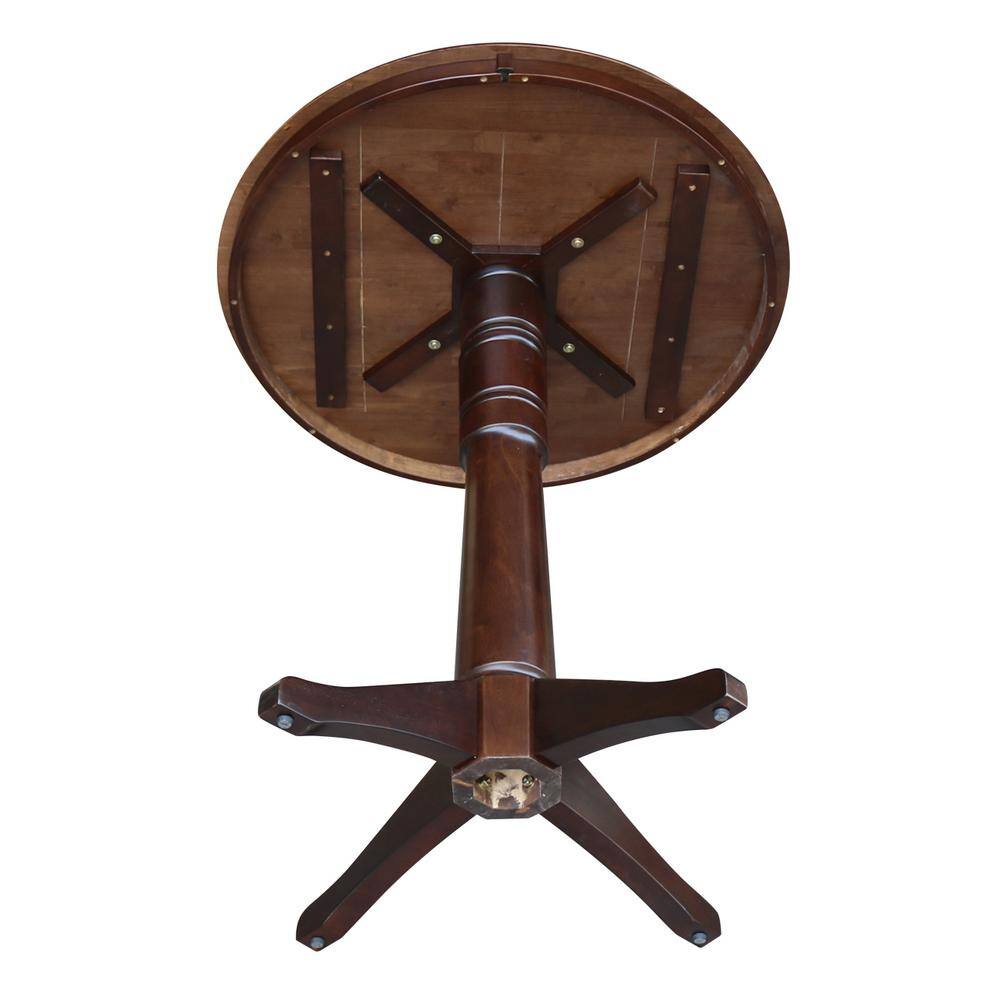 36" Round Mocha Solid Wood Bar Height Table