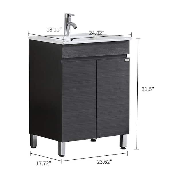 Wonline 24.5 in. W x 18.1 in. D x 32 in. H Bath Vanity in Black with White Ceramic Top without Mirror