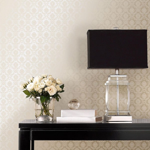 Mini Damask Wallpaper in Ivory and Pearl