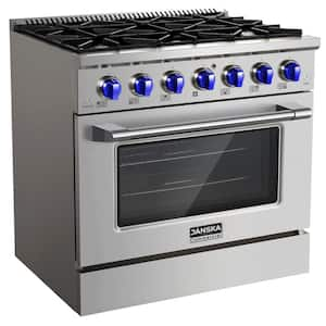 36 in. 5.2 cu. ft. Gas Range with 6-Burners, Convection Oven, Griddle in Stainless Steel with 2 Sets of Knobs