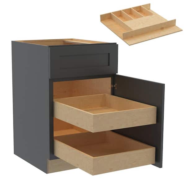 Home Decorators Collection Newport 21 in. W x 24 in. D x 34.5 in. H Assembled Plywood Base Kitchen Cabinet in Deep Onyx with 2ROT Cutlery RH