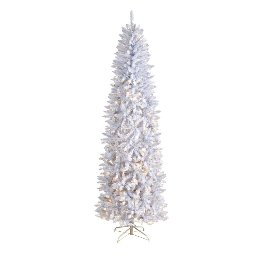 Nearly Natural 8 ft. White PreLit LED Slim Artificial Christmas Tree