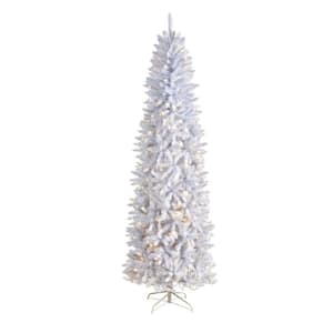 8 ft. White Pre-Lit LED Slim Artificial Christmas Tree with 400 Warm White Lights