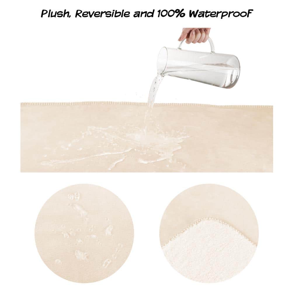 Cream Reversible Sherpa Fleece Waterproof Pet Blanket