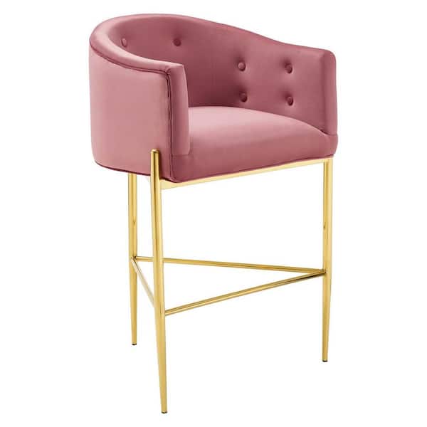 MODWAY Savour Tufted Performance Velvet Bar Stool in Dusty Rose