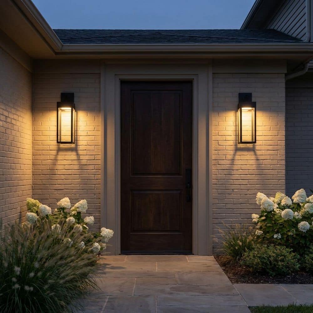 Sesha 8 in. W x 26.5 in. H LED Textured Black Hardwired Outdoor Wall Lantern Sconce with Clear/Etched White Glass price history on PriceWatchPro