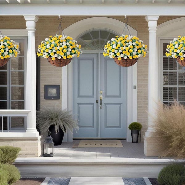 大人気　129cm イタリア製　置物 花台　天使　SELECTED by NBC 20.5 in. Yellow White Outdoor Hanging Artificial Daisies Flowers
